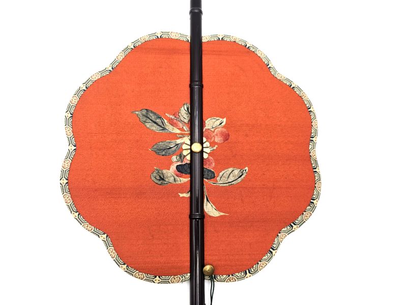 Traditional Chinese Roll-up Fan - Red - Flowers 2