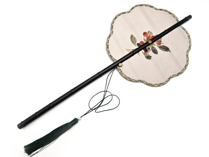 Traditional Chinese Roll-up Fan - White - Flowers 1