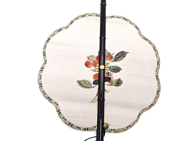 Traditional Chinese Roll-up Fan - White - Flowers 2