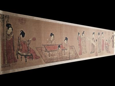 Très Grande Scène chinoise Peinture Dame aux serviteurs (ou Dame à l'éventail) - Zhou Fang