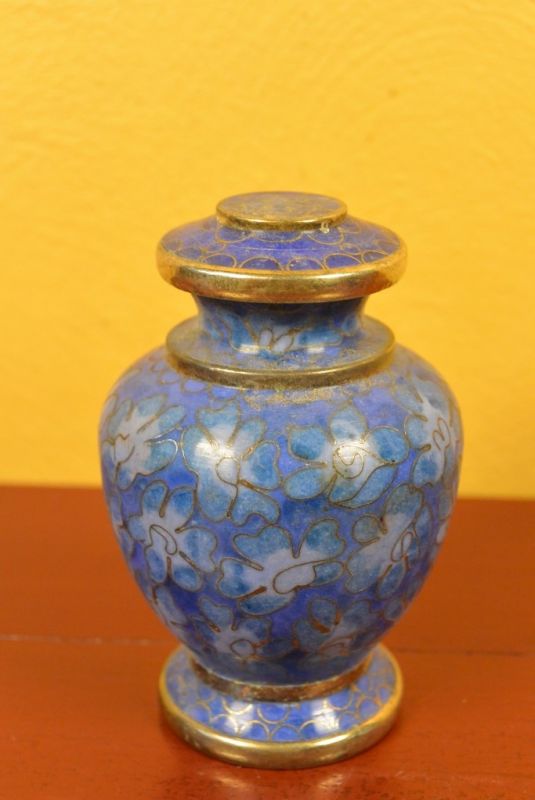 Vase oder Gefäß in Cloisonné Blau Blumen 2