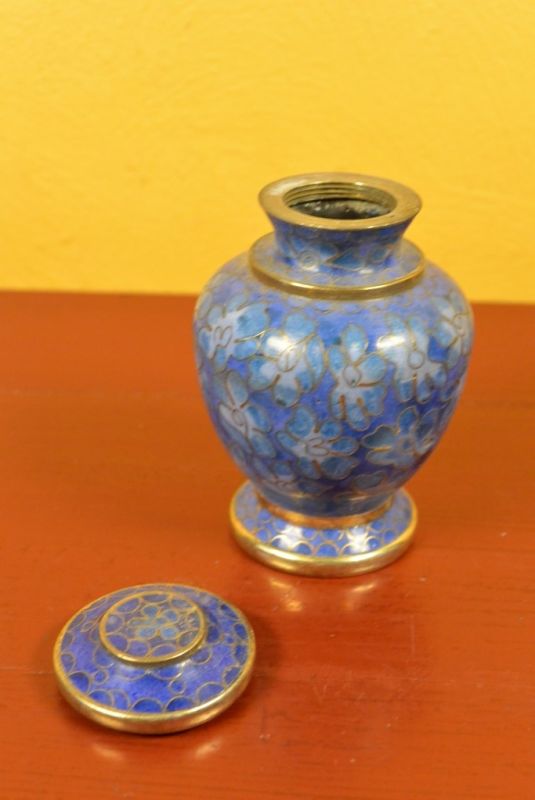 Vase oder Gefäß in Cloisonné Blau Blumen 5