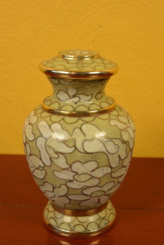 Vase oder Gefäß in Cloisonné Gelb Beige 2