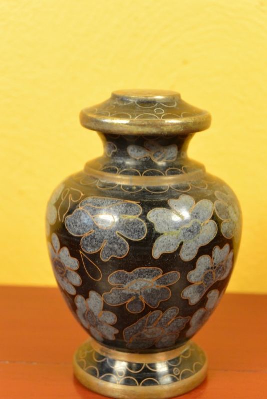 Vase oder Gefäß in Cloisonné Schwarz Blumen 2