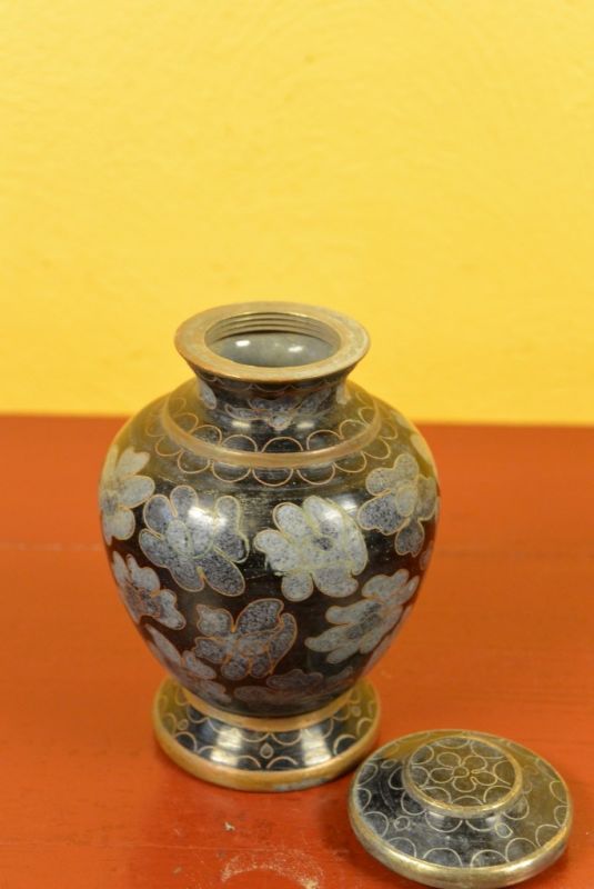 Vase oder Gefäß in Cloisonné Schwarz Blumen 4