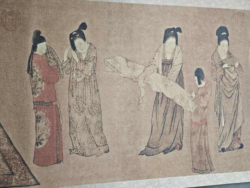 Very Large Chinese Kakemono Painting Lady With Servants (or Lady With Fan - Zhou Fang 4