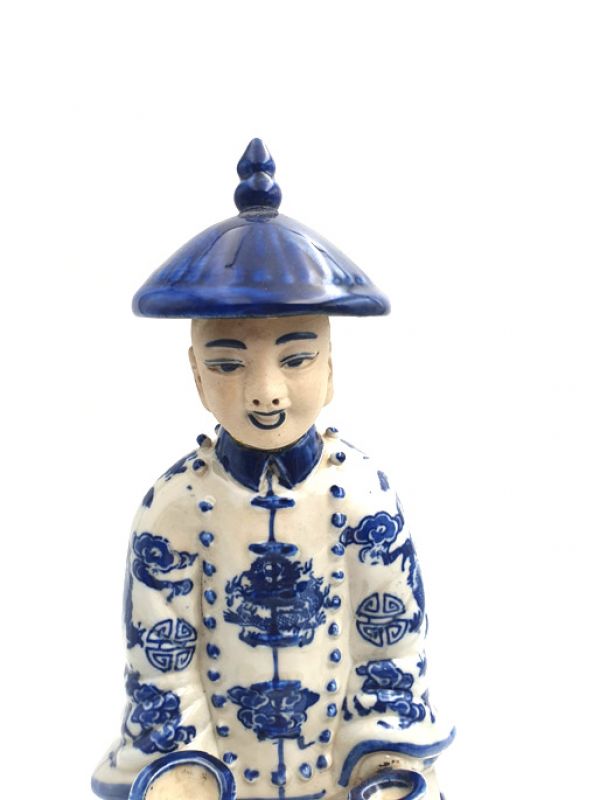 Young Chinese Mandarin Sitting blue and white statue 2