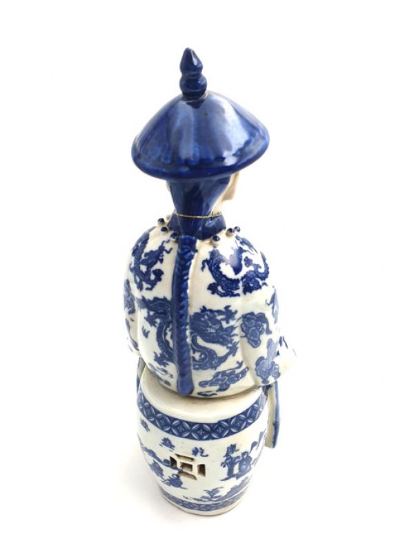 Young Chinese Mandarin Sitting blue and white statue 4